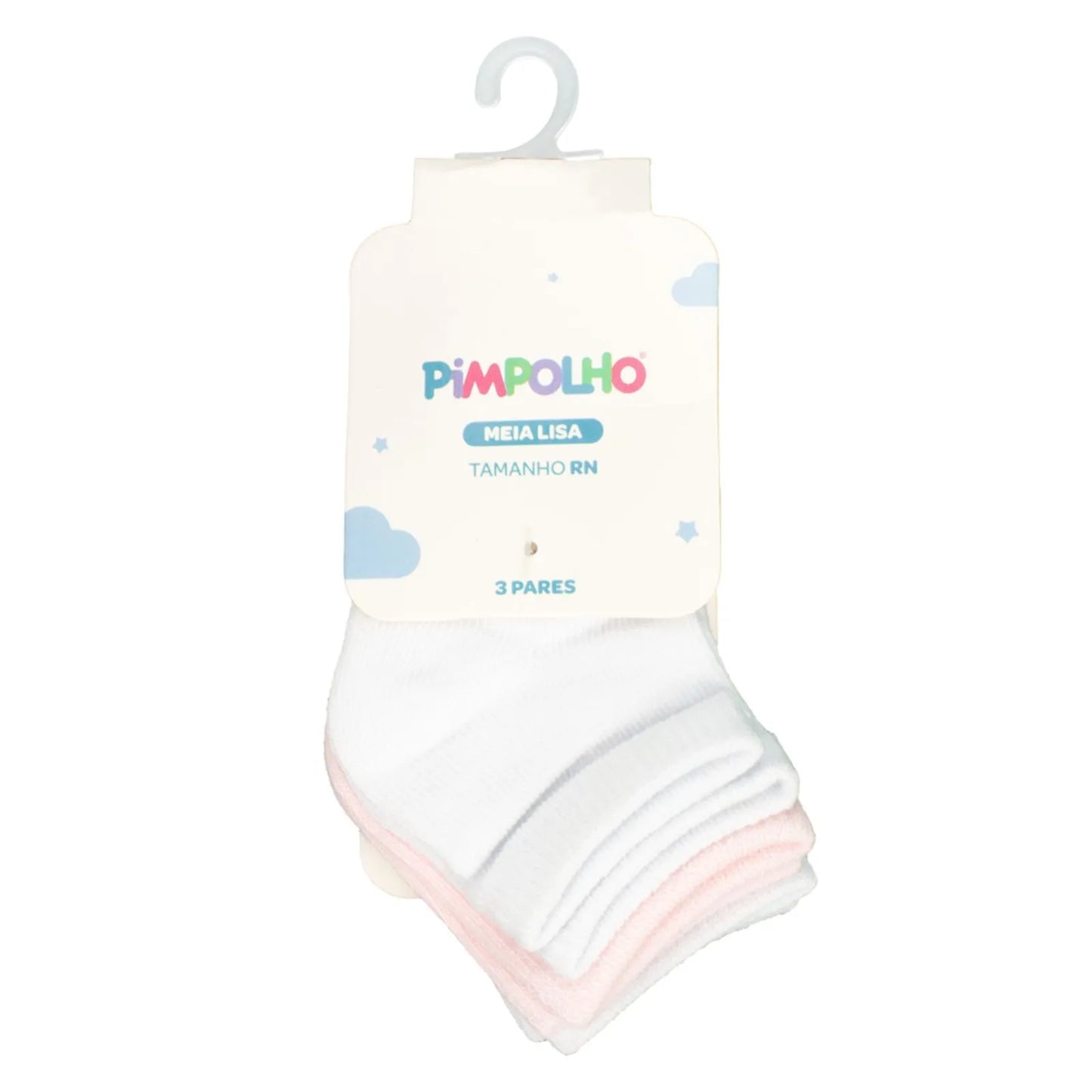 KIT MEIA LISA 3PRS/TAG CANO ALTO BRANCA/ROSA FEM PIMPOLHO RN