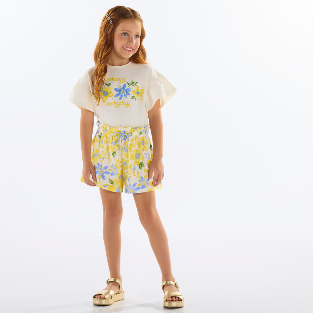 CONJUNTO BLUSA E SHORT EM COTTON NATURAL
