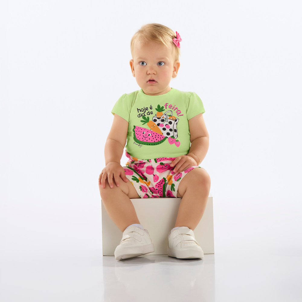CONJUNTO BLUSA E SHORT EM COTTON VERDE LIMAO