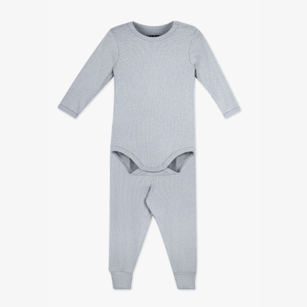 CONJUNTO DE BODY MELANGE CANELADO CINZA/BEGE/ROSA (RN AO GG)