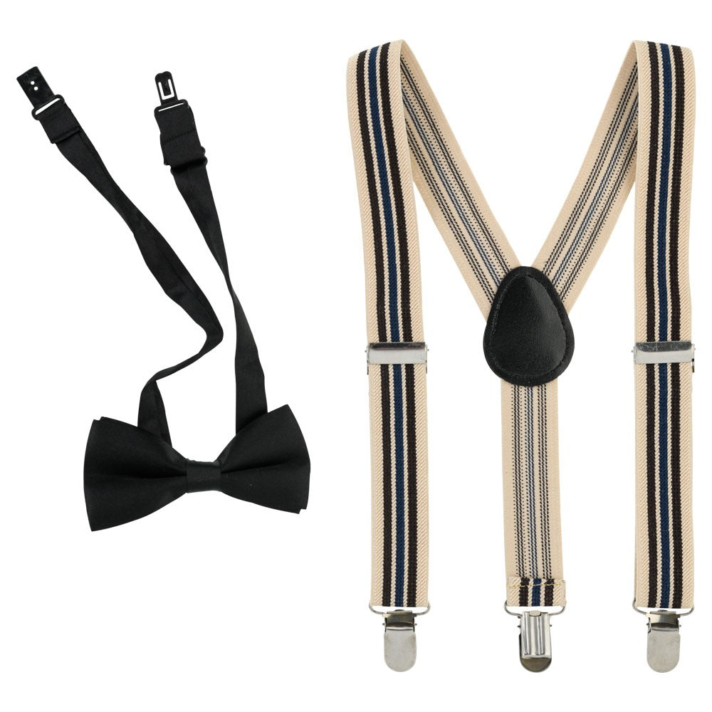 KIT SUSPENSORIO E GRAVATA TAM UNICO MASC PIMPOLHO MARINHO/BEGE