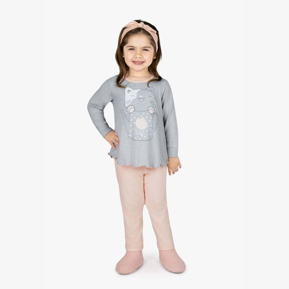 PIJAMA MELANGE CINZA MESCLA GATINHA (1 ao 3)