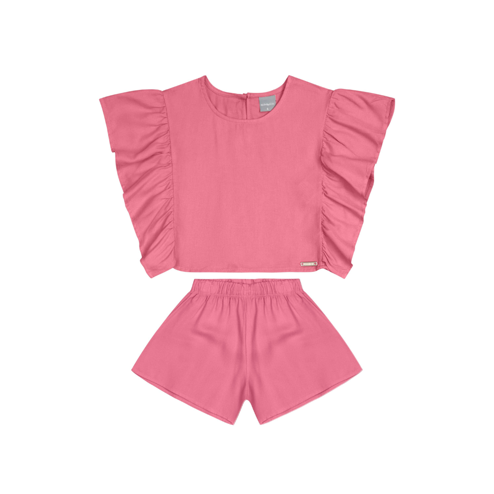 CONJUNTO BLUSA E SHORT EM VISCOSE ROSA DIANTHUS
