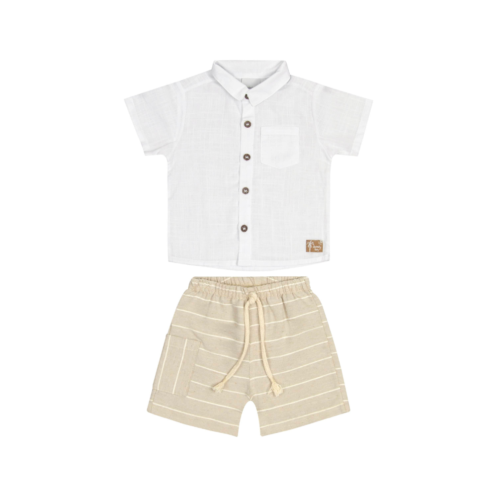 CONJUNTO CAMISA E BERMUDA TECIDO AZUL CHINA/BRANCO ESPECIAL