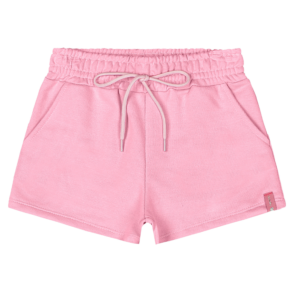 SHORT EM MOLETOM SEM FELPA ROSA/PRETO/LILAS