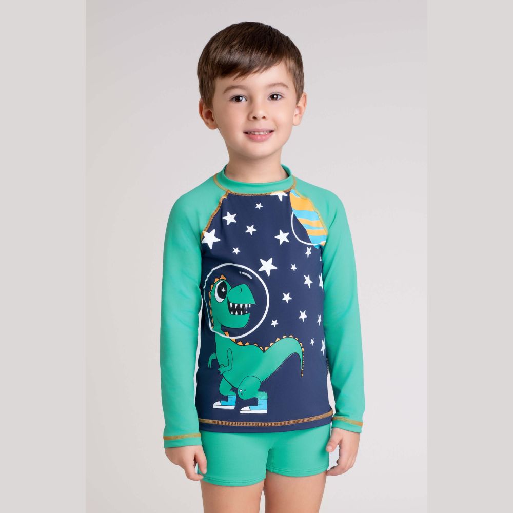 CONJUNTO CAMISETA COM PROTECAO SOLAR UV 50+ E SUNGA BOXER MARINHO DEDEKA (4 ao 8)