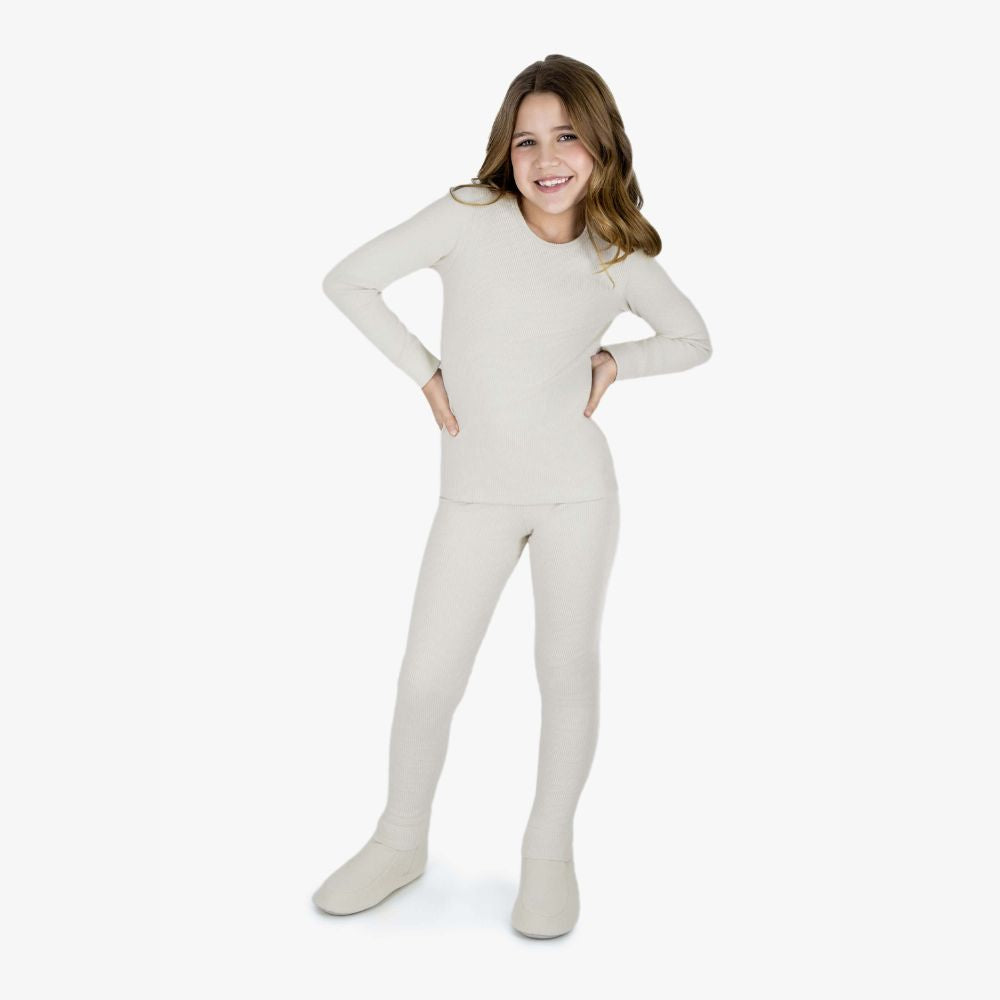PIJAMA MELANGE CANELADO CINZA/BEGE/ROSA (4 ao 8)