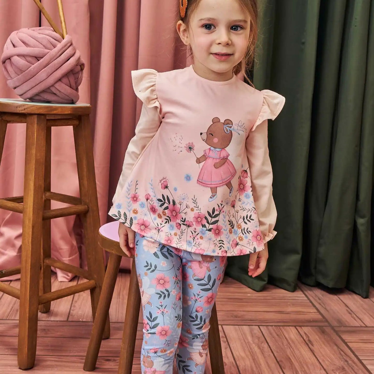 CONJUNTO DE BATA EM COTTON E LEGGING EM CANELADO AZUL