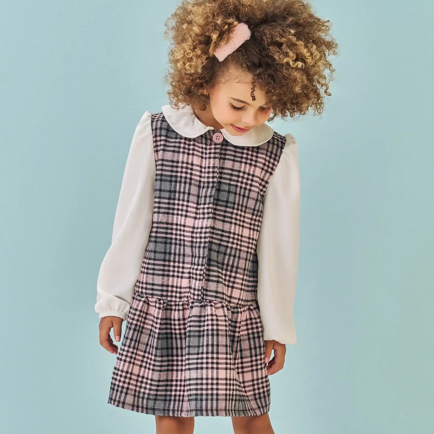VESTIDO EM FLANELA E VISCOSE TWILL ESTAMPADO