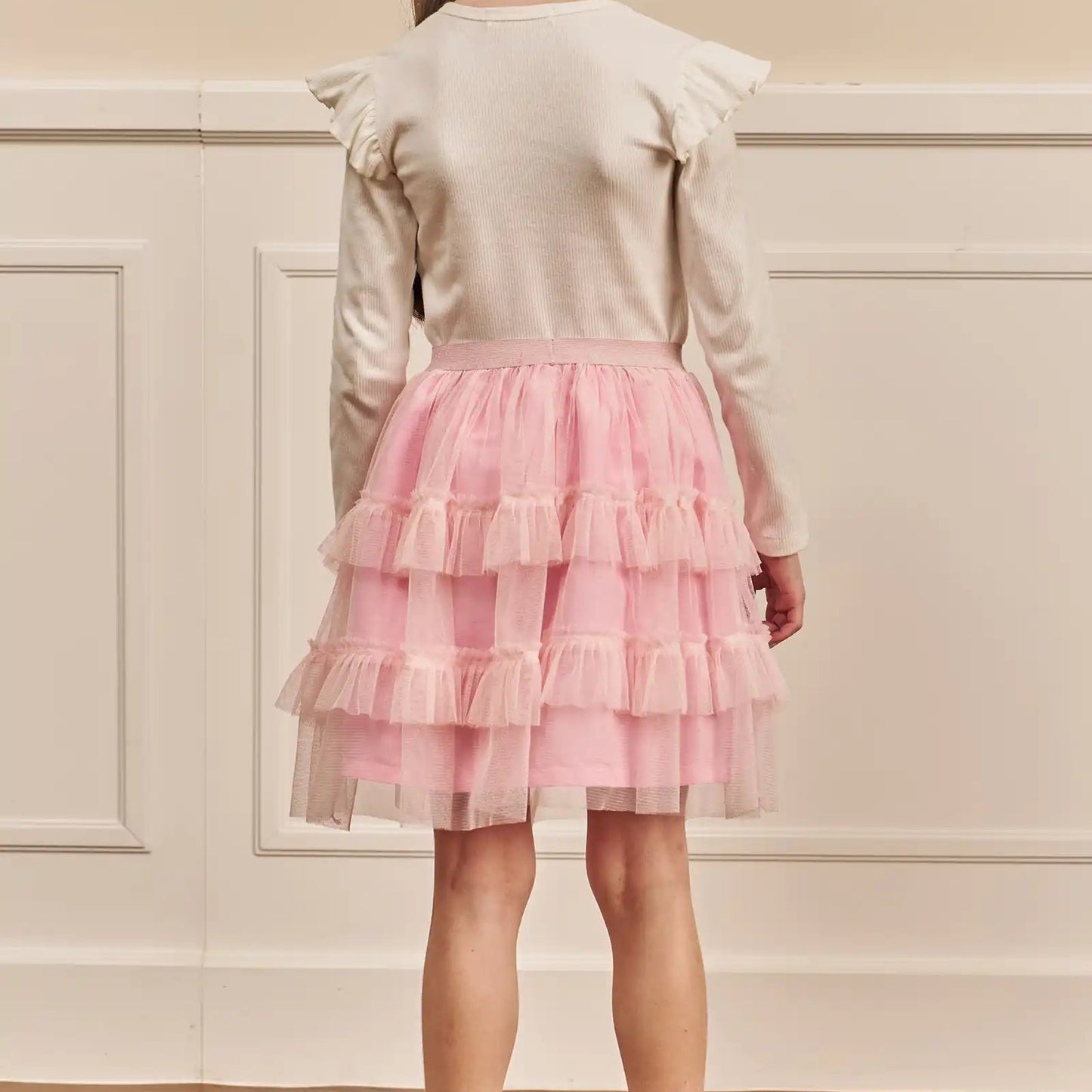 SAIA EM TULE COM ELASTANO ROSA CLARO E PRETO 79596