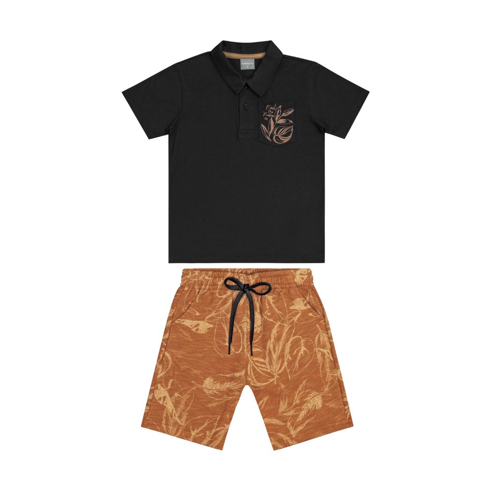 CONJUNTO POLO EM MALHA E BERMUDA EM MOLETOM