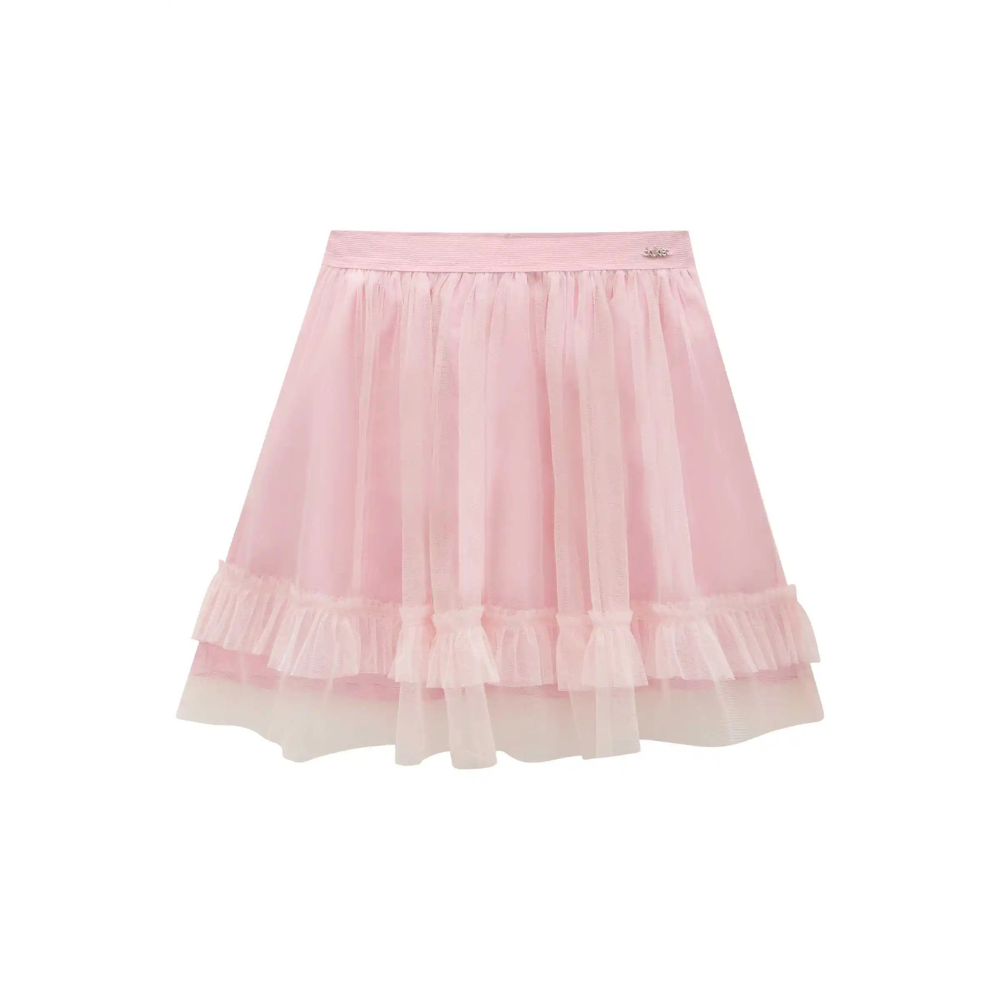 SAIA EM TULE COM ELASTANO ROSA CLARO E PRETO 79596
