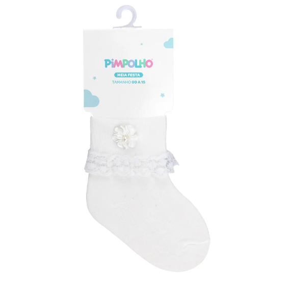 MEIA FESTA 00-15 FEMININA PIMPOLHO BRANCA/FLOR BRANCA