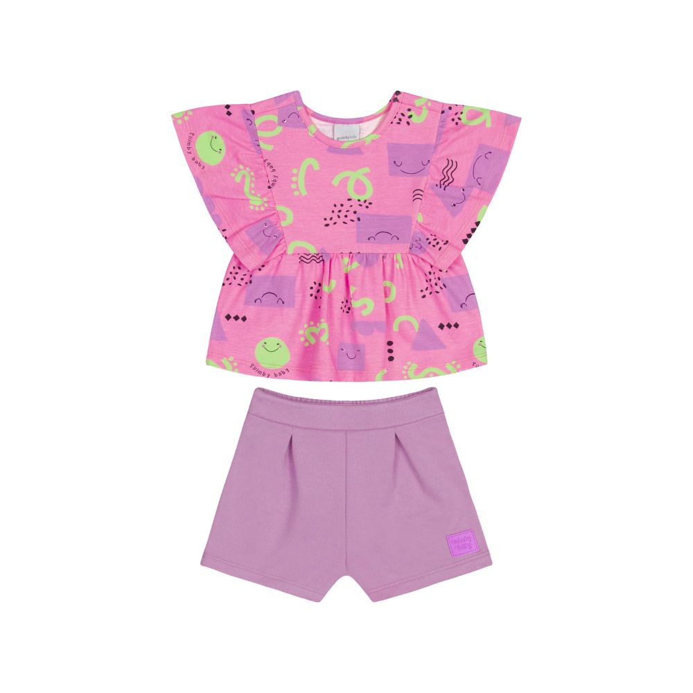 CONJUNTO BLUSA EM COTTON E SHORT EM MOLETOM SEM FELPA