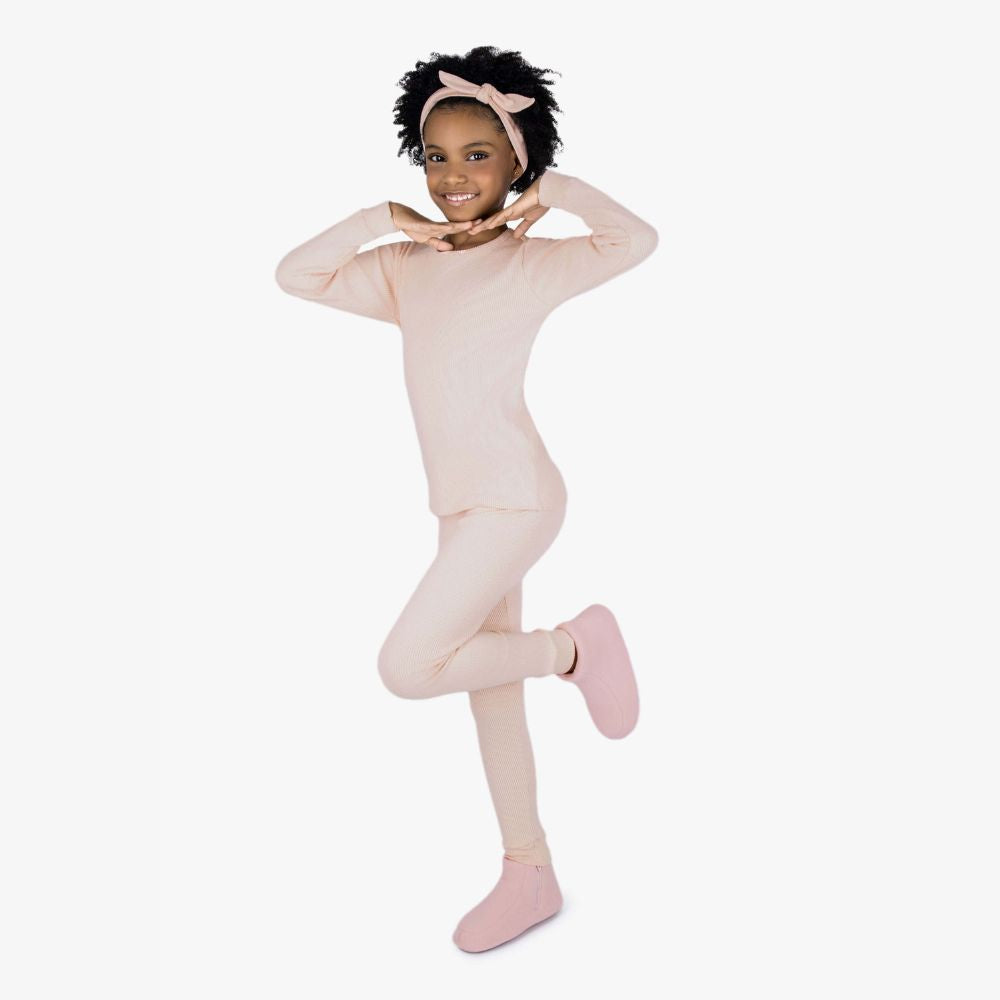 PIJAMA MELANGE CANELADO CINZA/BEGE/ROSA (4 ao 8)