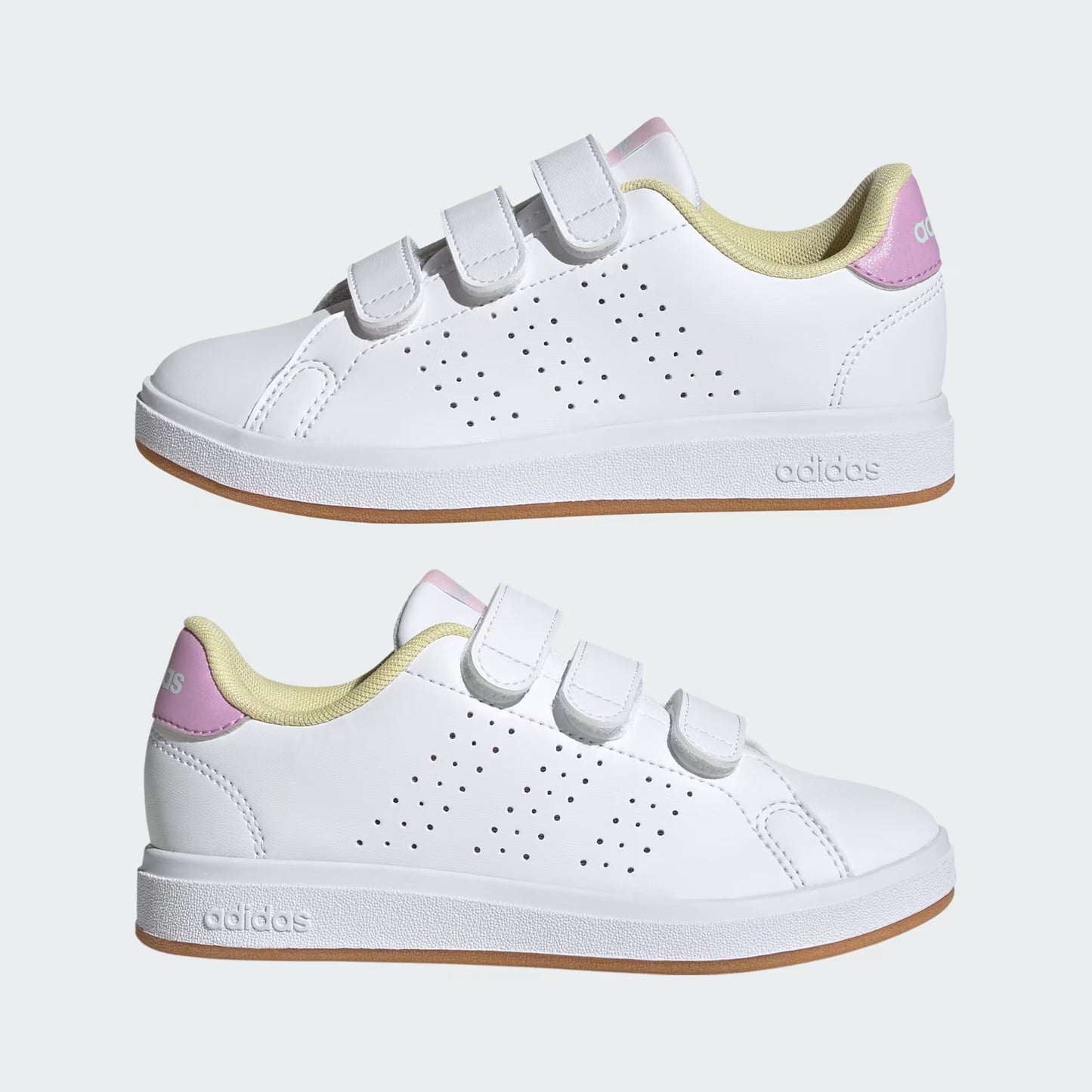 TENIS ADIDAS ADVANTAGE BASE BRANCO ROSA E AMARELO