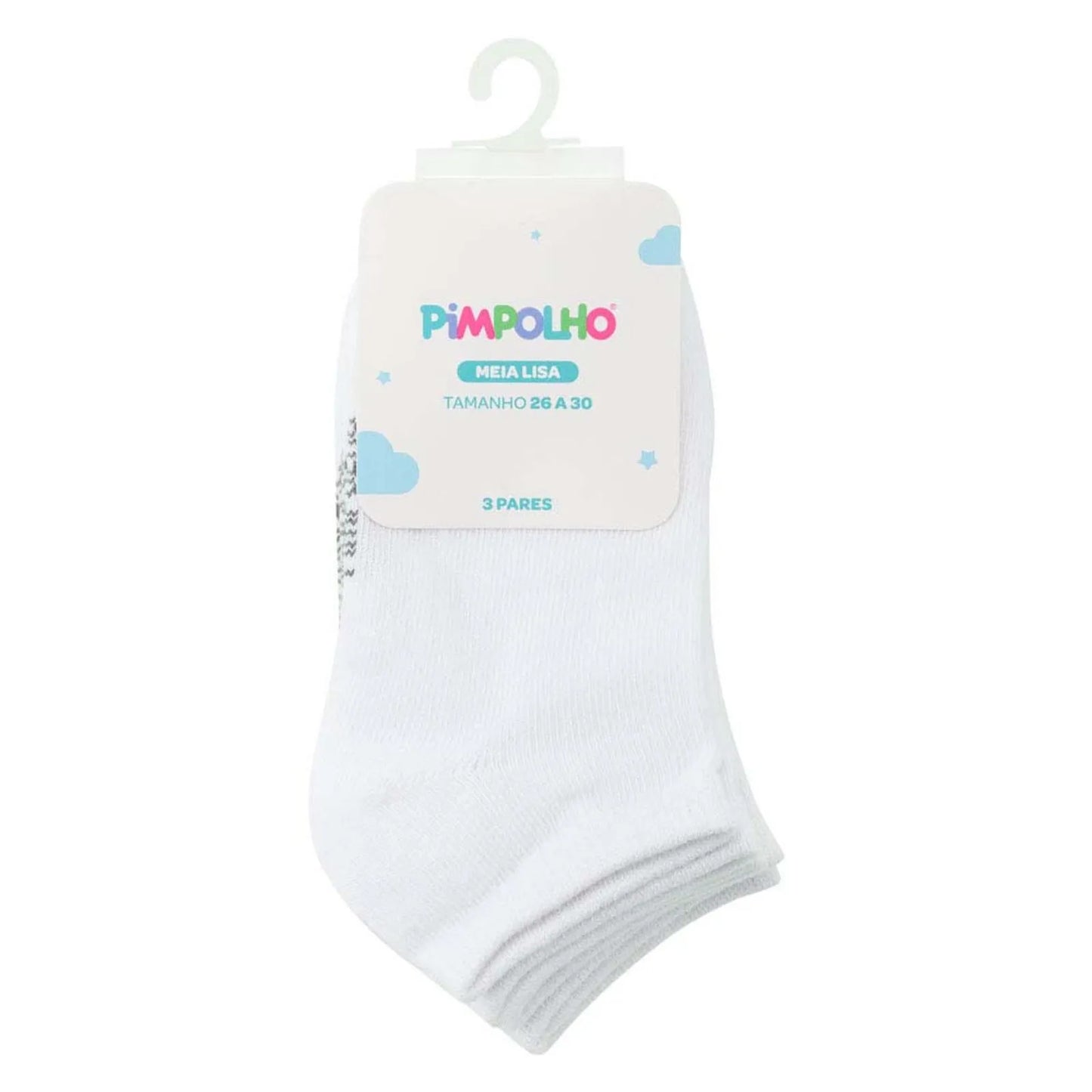 KIT MEIA LISA 3PRS/TAG CANO BAIXO BRANCA/CINZA UNISSEX 26 A 30