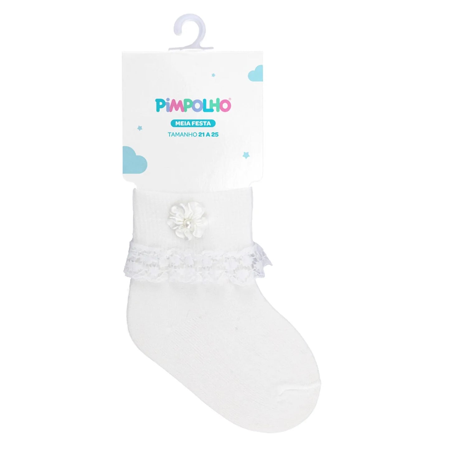 MEIA FESTA 21-25 FEMININA PIMPOLHO BRANCA/FLOR BRANCA