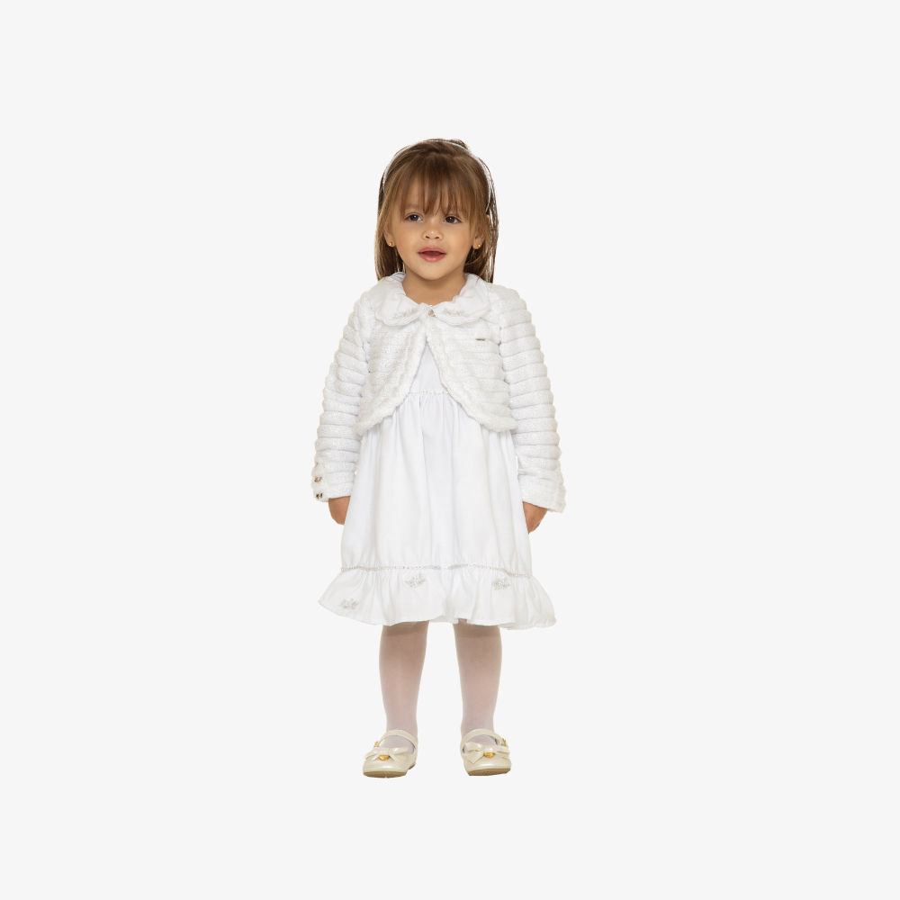 VESTIDO ACONCHEGO BATIZADO COM BOLERO BRANCO