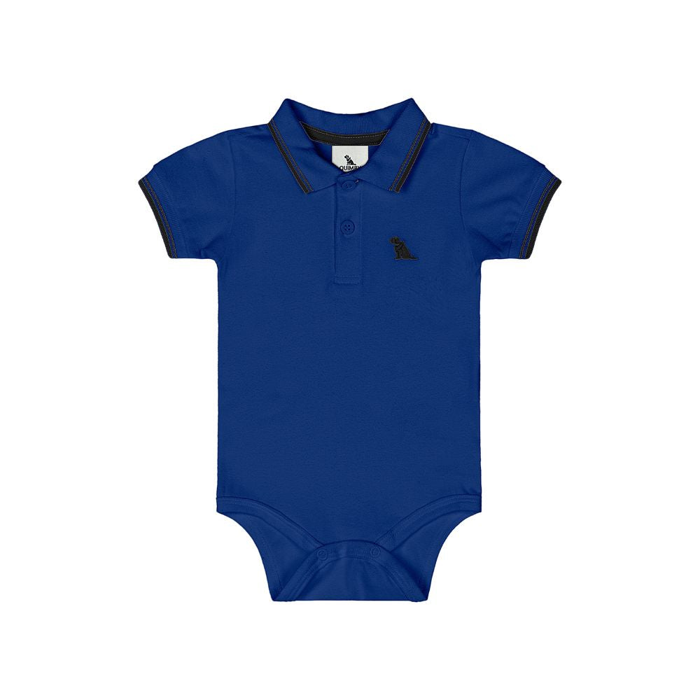 BODY POLO MANGA CURTA EM PIQUET AZUL/BRANCO