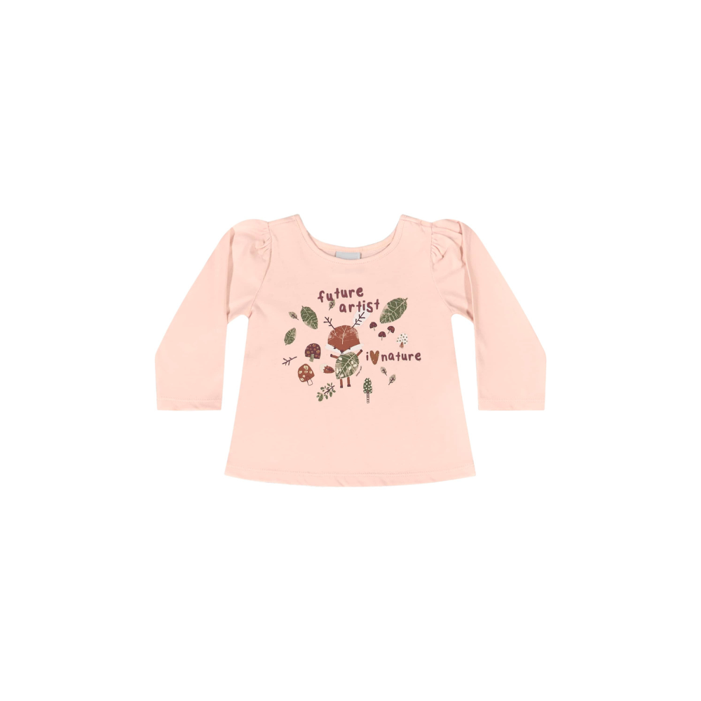 BLUSA MANGA LONGA EM COTTON ROSA/NATURAL