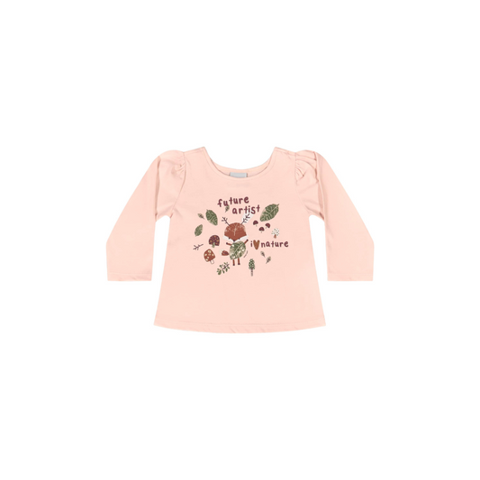 BLUSA MANGA LONGA EM COTTON ROSA/NATURAL