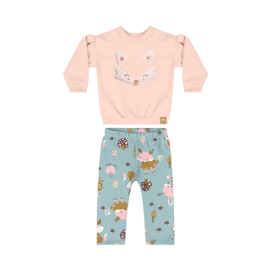 CONJUNTO BLUSAO MOLETOM E LEGGING MOLECOTTON ROSA NUVEM