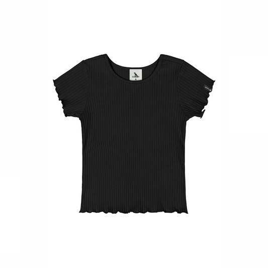 BLUSA MANGA CURTA EM RIBANA CANELADA FRAMBOESA/NATURAL/PRETO
