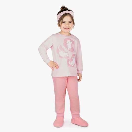 PIJAMA MOLETINHO GATINHAS ROSA BB (1 AO 3)