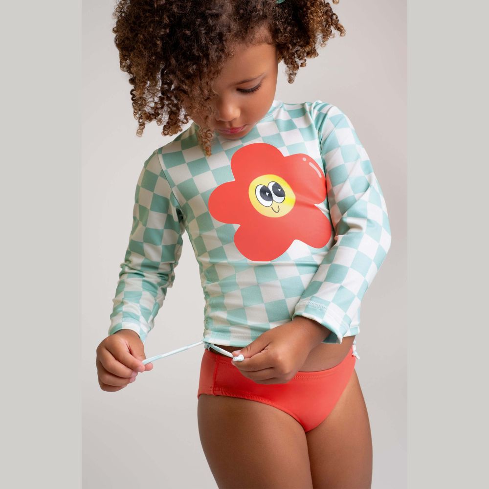 CAMISETA REGULAGEM COM CALCINHA QUADRICULADA FLOR DEDEKA (0 ao 3)