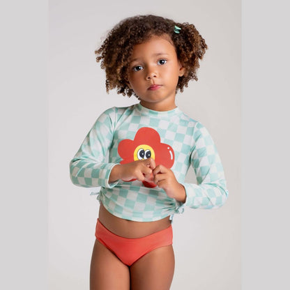 CAMISETA REGULAGEM COM CALCINHA QUADRICULADA FLOR DEDEKA (0 ao 3)