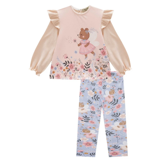 CONJUNTO DE BATA EM COTTON E LEGGING EM CANELADO AZUL