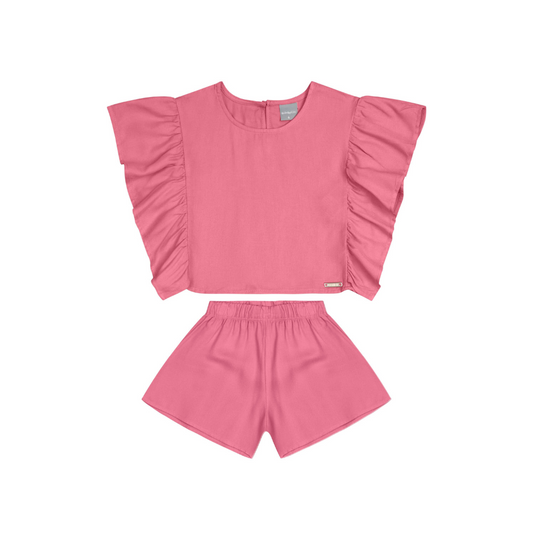 CONJUNTO BLUSA E SHORT EM VISCOSE ROSA DIANTHUS