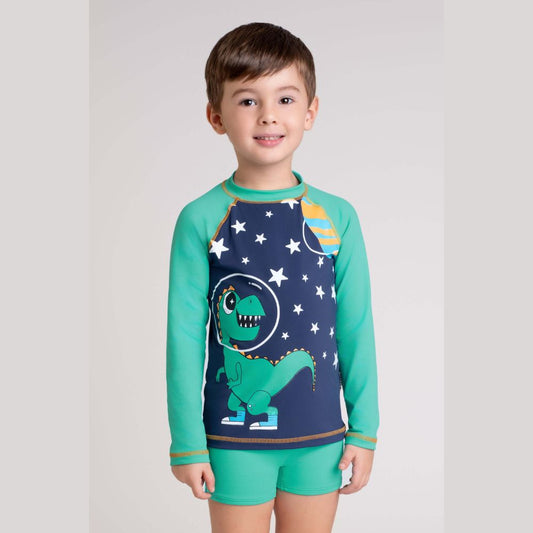 CONJUNTO CAMISETA COM PROTECAO SOLAR UV 50+ E SUNGA BOXER MARINHO DEDEKA (4 ao 8)