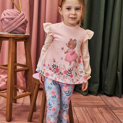 CONJUNTO DE BATA EM COTTON E LEGGING EM CANELADO AZUL