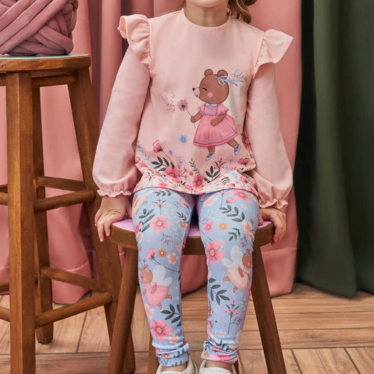CONJUNTO DE BATA EM COTTON E LEGGING EM CANELADO AZUL