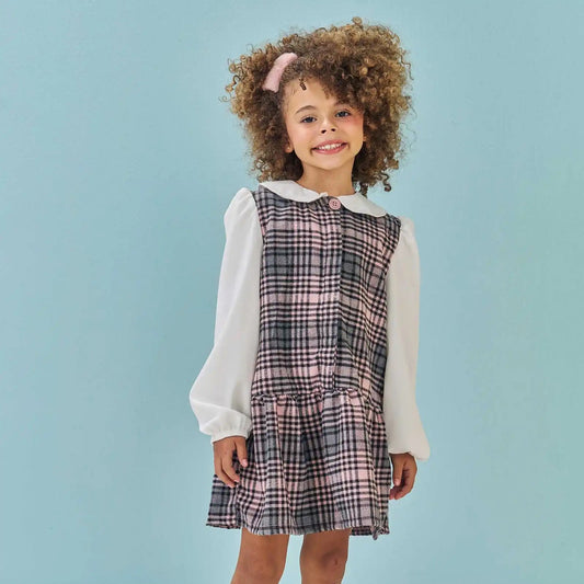 VESTIDO EM FLANELA E VISCOSE TWILL ESTAMPADO