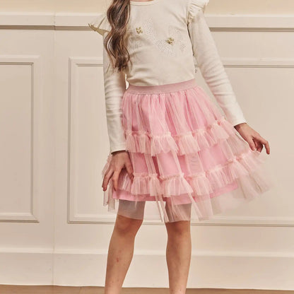 SAIA EM TULE COM ELASTANO ROSA CLARO E PRETO 79596
