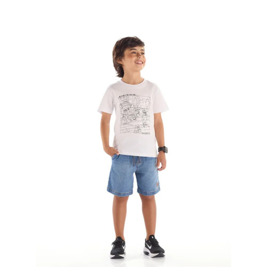 BLUSA MANGA CURTA EM MEIA MALHA COM KIT CANETINHA QUIMBY