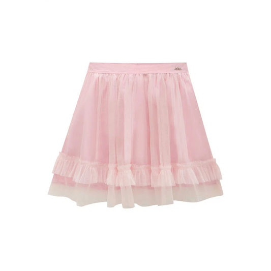SAIA EM TULE COM ELASTANO ROSA CLARO E PRETO 79596