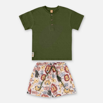 CONJUNTO CAMISETA MALHA E SHORT MICROFIBRA VERDE OLIVA