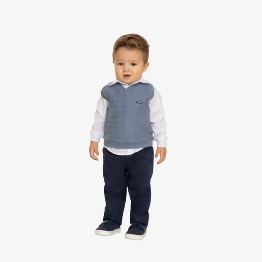 CONJUNTO LONGO ACONCHEGO COLETE AZUL