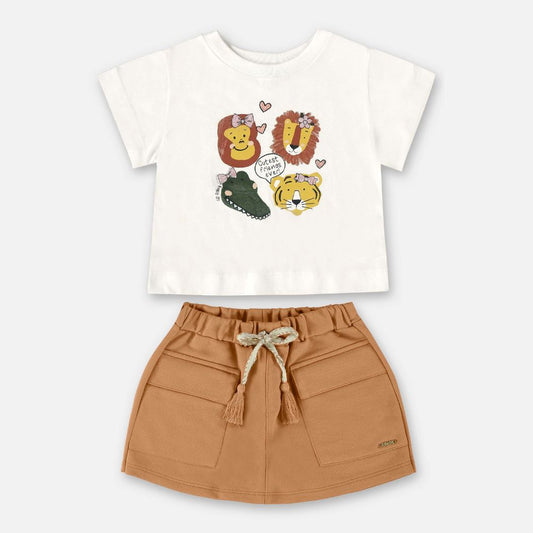 CONJ BLUSA MEIA MALHA E SHORT-SAIA EM MOLETOM NATURAL