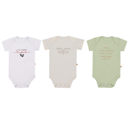 BODY ACONCHEGO FRASE BABY BRANCO/VERDE/CREME