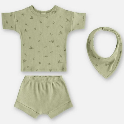 CONJUNTO BLUSA, SHORT E BABADOR EM RIBANA SUSTENTAVEL DIGITAL FLORES