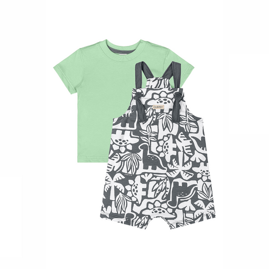 CONJUNTO CAMISETA MALHA JARDINEIRA MOLETOM SEM FELPA VERDE PASTEL