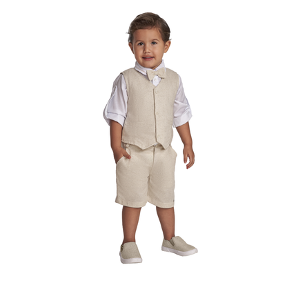 CONJUNTO CURTO ACONCHEGO LINHO SOCIAL BEGE