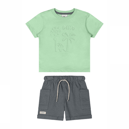 CONJUNTO CAMISETA MALHA BERMUDA MOLETOM VERDE PASTEL