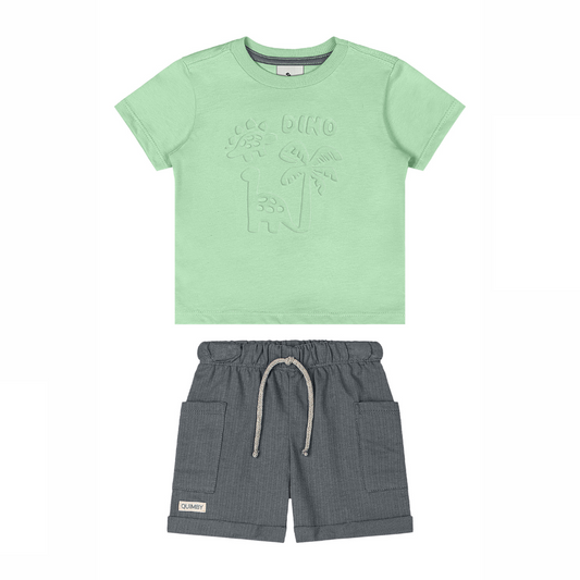 CONJUNTO CAMISETA MALHA BERMUDA MOLETOM VERDE PASTEL