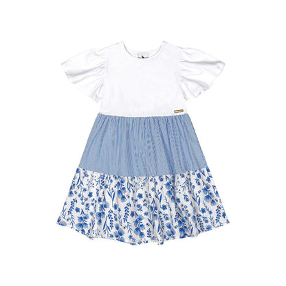 VESTIDO MANGA CURTA EM COTTON E TECIDO BRANCO